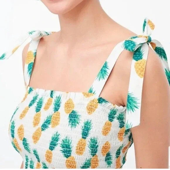NWT J. CREW Pineapple Smocked Tie Tank Top (Small) - Picture 3 of 9